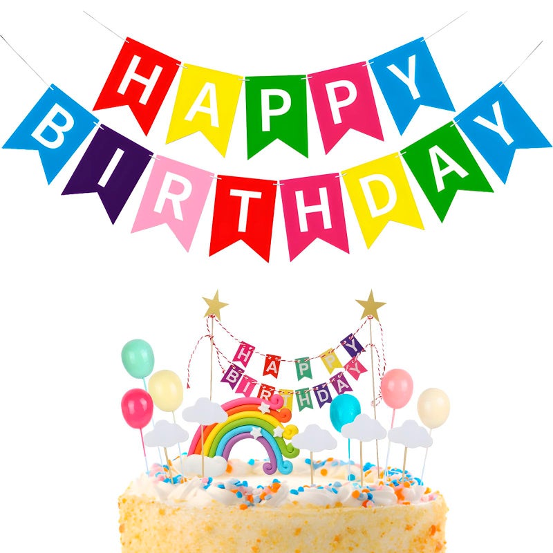 BIEUFBJI Rainbow Cake Topper and Rainbow Happy Birthday Banner Cake Decorations Birthday Party Boys Girls Party Baby Shower Decorations Supplies